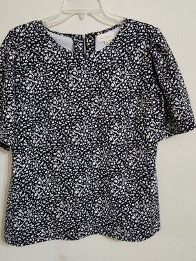 MELLODAY Black & White Floral Print Short Sleeve Blouse
